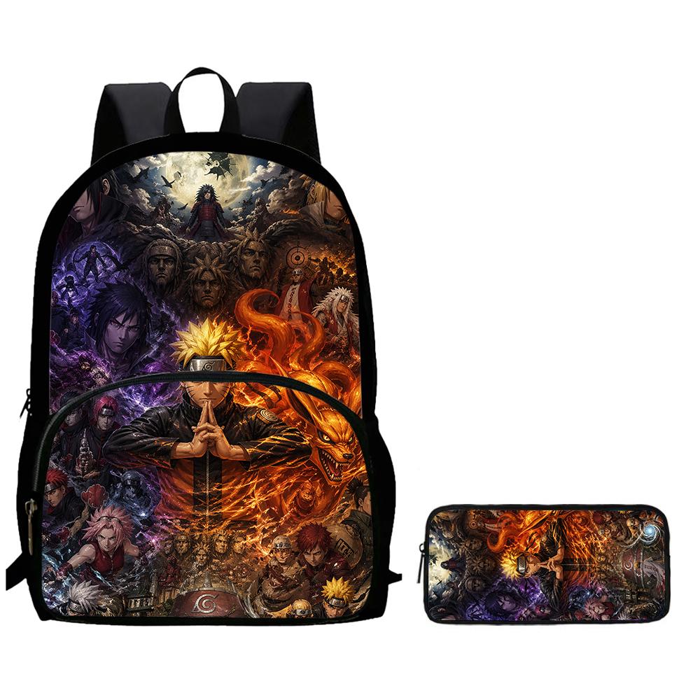 2Pcs Set NARUTO Anime Backpack With Front Pocket & Pencil Bag, School & Daily Use, Lightweight & Durable For Boys Girls Age 6-10
