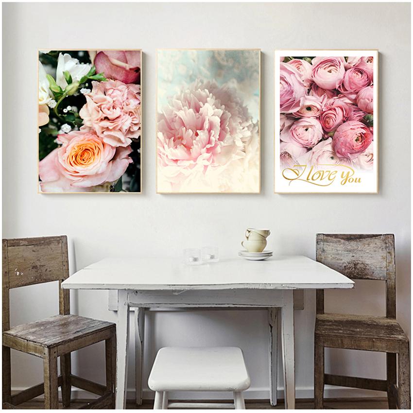 Malba na plátně Nordic Decor Elegantní Pivoňka Květinová fráze Plakát a tisk Nástěnný obraz do obývacího pokoje Domácí dekorace