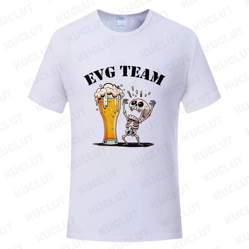 French Evg Team Future Groom Man T-shirt Wedding Tops Single Farewell Bachelor Party Tees Fashion Skeleton Beer Graphic Tshirt