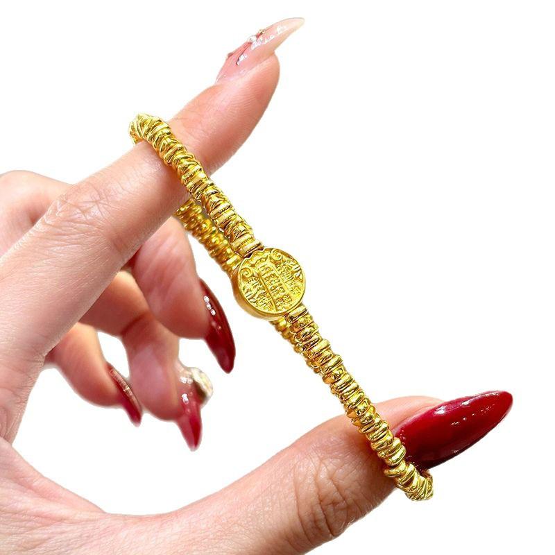 Ancient Gold Five-Way God Of Wealth Broken Gold Bracelet Women'S High-End Light Luxury Retro Entangled Bracelet