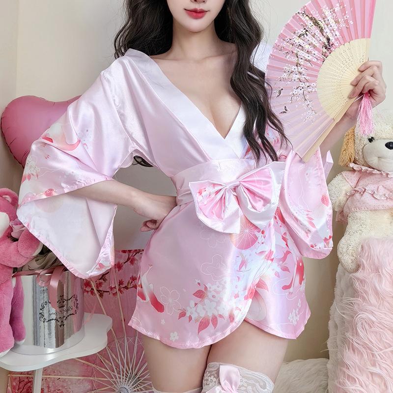 Sexy Underwear Perspective Japanese Kimono Bow Two-dimensional Open Cardigan Pure Temptation