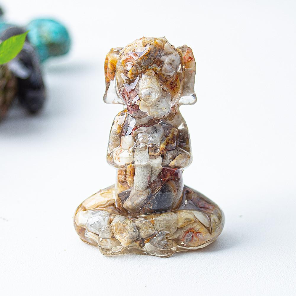 Zen Sitting Dog Resin Art Desk Decor Handmade Crystals For Meditation Gift