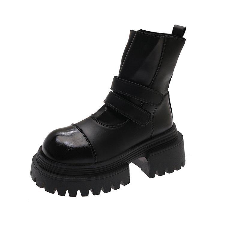 European leather Velcro platform muffin Martin boots versatile Chelsea boots platform small 6cm women's shoes