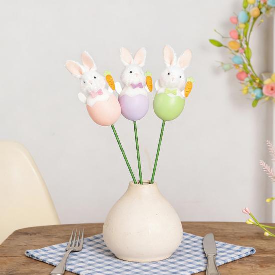 Easter Bunny Picks with Pastel Eggs DIY Floral Arrangement Decor Cute Spring Party Decoration Reusable Craft Accessories for Home Centerpiece