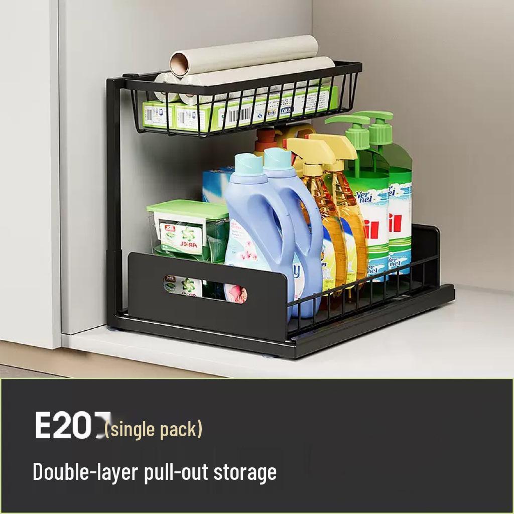 Under-Sink Pull-Out Storage Rack for Kitchen Cabinets - Layered Basket for Spices, Bowls, and Dishes