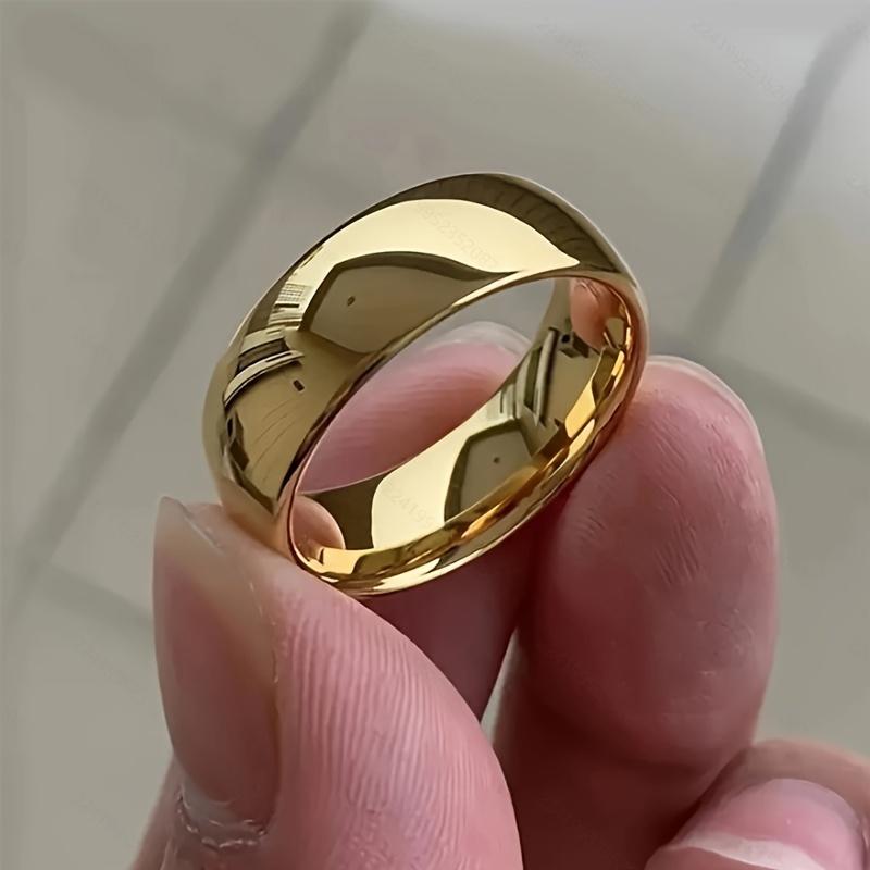 6MM Polished Stainless Steel Classic Gold Wedding Rings Gold Color Simple Women Engagement Jewelry Party Accessories For Gift