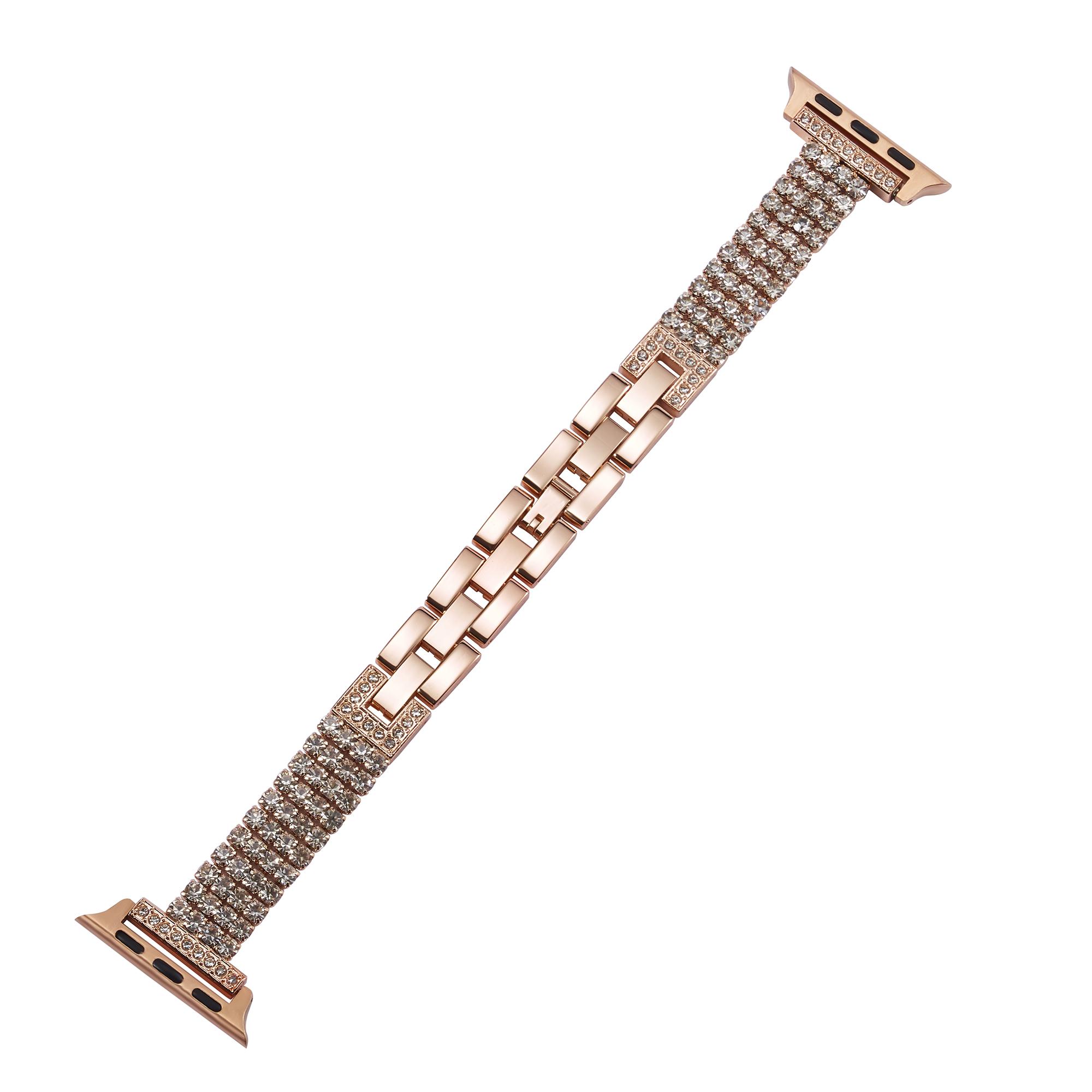 

Strap For Apple Watch Series 10 42mm/9 8 7 41mm/SE (2023) SE (2022) SE 6 5 4 40mm/3 2 1 38mm 4-Rows Rhinestone Zinc Alloy Watch Band Rose Gold