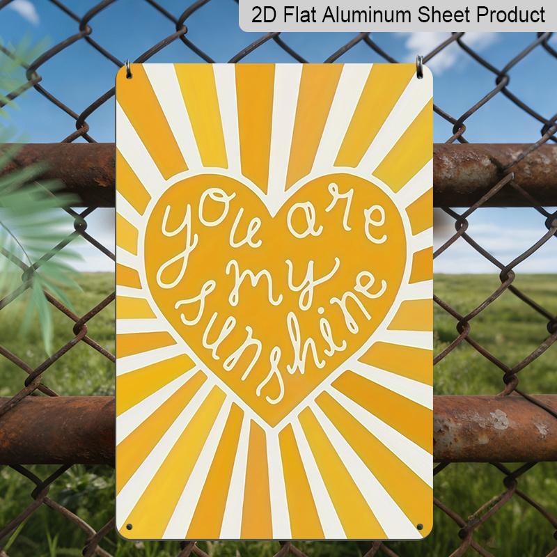 2D Flat You Are My Sunshine Yellow Heart Sunburst Vintage Metal Sign - 8.0x12.0inch Aluminum Wall Art, Boho Inspirational Home Bedroom Decor