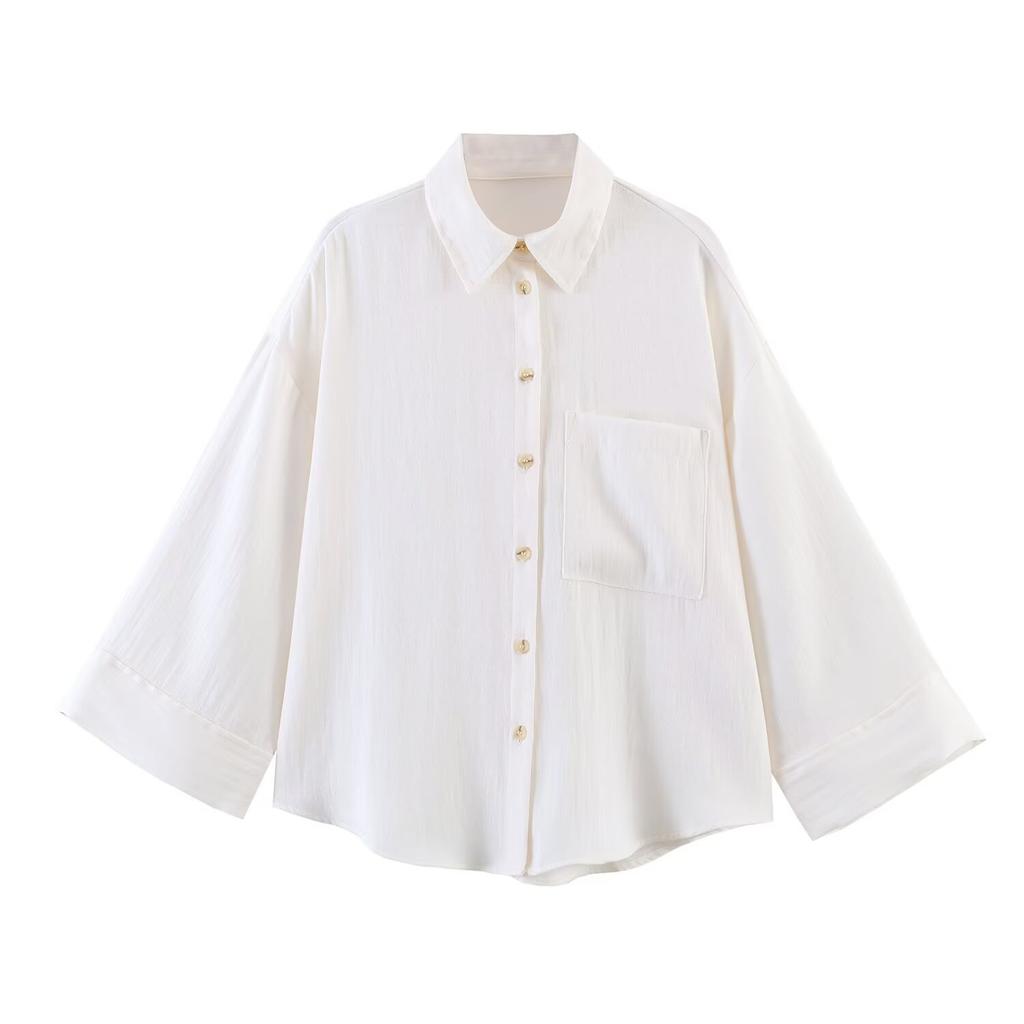 European and American style, new women's clothing, foreign style, fashionable and fashionable loose wide-sleeved shirt 8741029