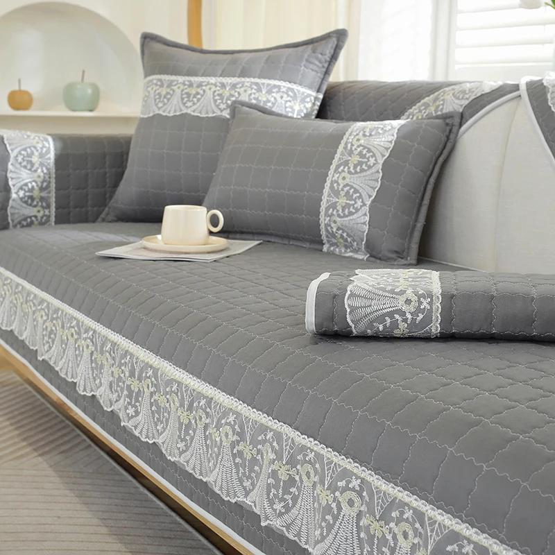 Solid Color Simple Fabric Sofa Cushion Home Decoration Anti Slip Sofa Pad 1/2/3/4/ Seater & L Shape Couch Pad Sofa Cover Towel