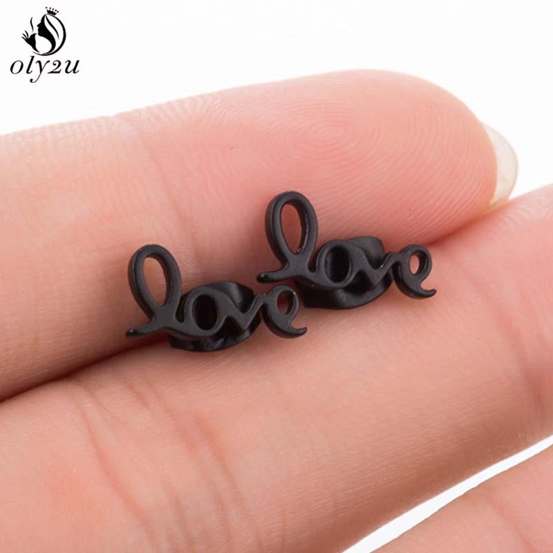 Mini Stainless Steel Geometric Earrings Black for Women Men Heart Triangle Leaf Volleyball Ear Studs Punk Piercing Pendientes