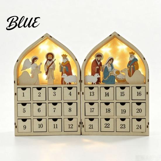 Advent Calendar with Drawers 24 Days Wooden Nativity LED Lights Foldable Christmas Countdown Boxwood Keepsake Gift Calendar House Shape Surprise