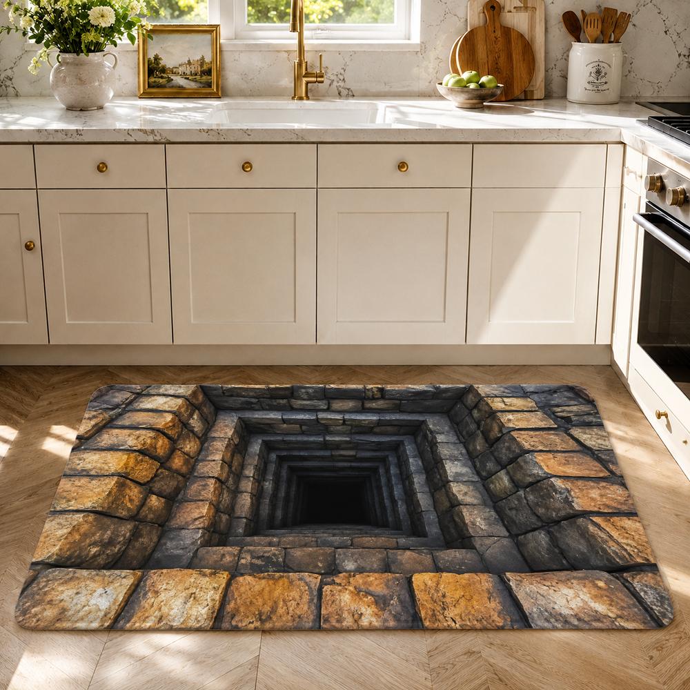Stone Cave Deep Void View Floor Mat Flannel Rug Soft Non Slip Washable Door Mat For Bathroom Bedroom Kitchen Home Decor