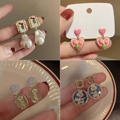 Pendientes de flores con temperamento simple y compacto, pendientes, pendientes, pendientes frescos, regalos de joyería