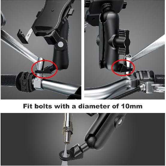 Motorcycle Phone Mount Adapter with 1” Ball, Rear View Mirror Mount for Secure Phone Holding, Compatible with RAM Mount & 1 Inch Ball Socket