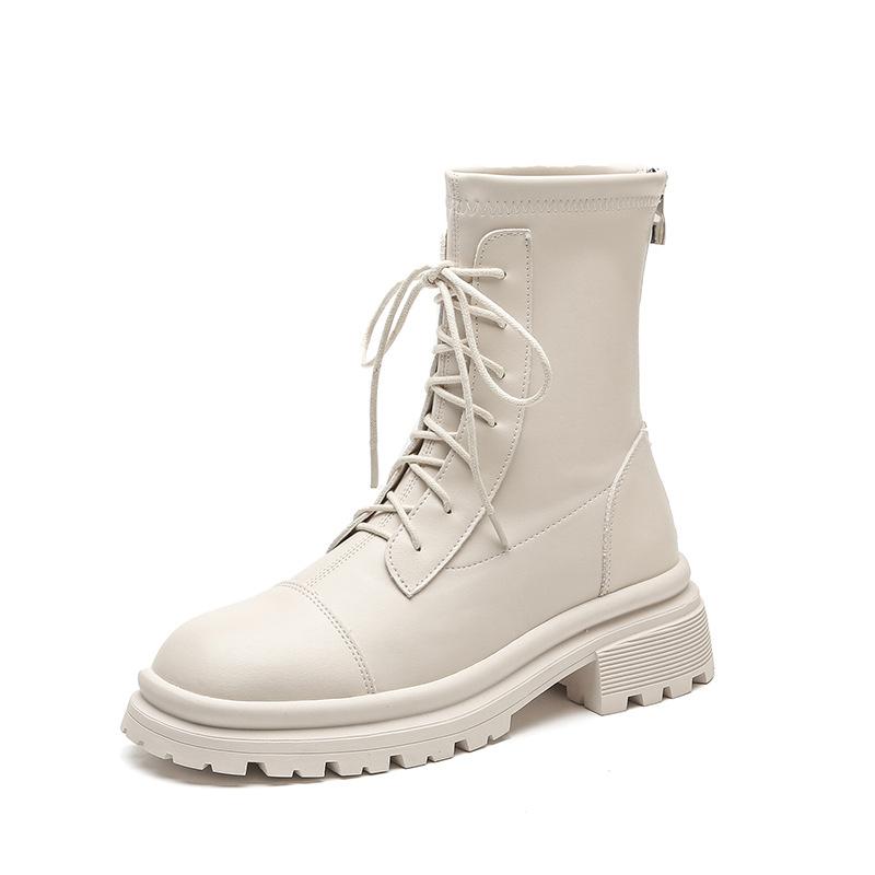 Winter Plush Short Boots New Martin Boots Trendy Brown Brown Thin Boots Round Toe Lace-up Short Boots for Women