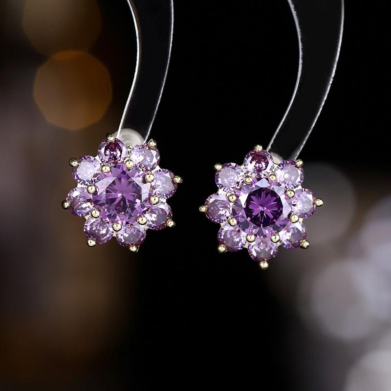 925 Silver Needle Flower Crystal Earrings, Korean Style High-End Zircon Studs, Sweet Dopamine Design for Women