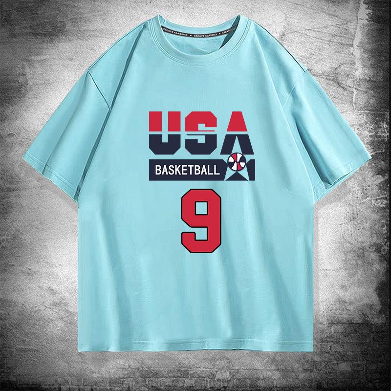 US National Team Basketball No. 9 Cotton Short-sleeved T-shirt Men's and Women's Summer Tide Brand Loose Shoulder Half-sleeved Top