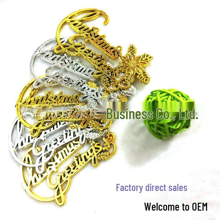 Merry Christmas English Sign - Flower Design Plastic Ornament for Tree Decoration