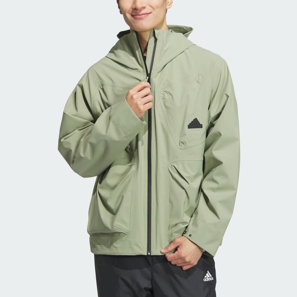 Adidas Tech Rain Jacket Windproof Waterproof Hooded Jacket Men Jacket Tent-Green JI8670