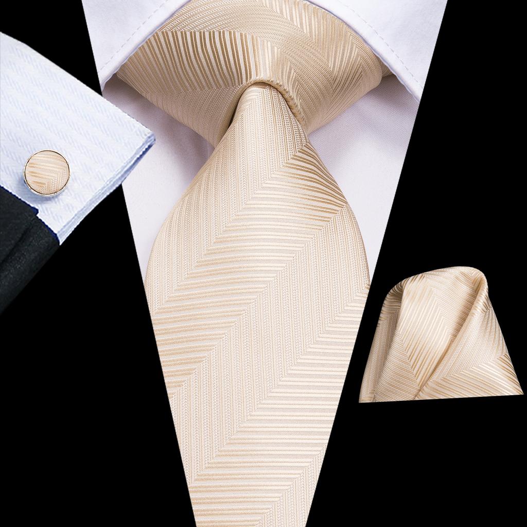Hi-Tie Floreale Champagne Avorio Cravatta Elegante da Uomo Fazzoletto Gemelli per Smoking Moda Classica Seta Lusso Cravatta per Uomo