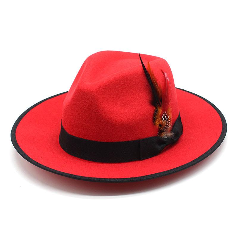 Wind Wool Monochrome Jazz Bump Top Hat Plain Weave Feather Big Brim Top Hat Color Matching Hat
