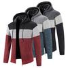 Męski sweter z kapturem płaszcz Color Block z długim rękawem ściągany sznurkiem Slim Fit jesienno-zimowa pluszowa podszewka sweter dziergany sweter Streetwear