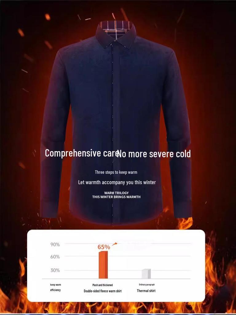 Men's Double-Sided Fleece-Lined Long-Sleeve Shirt for Autumn and Winter