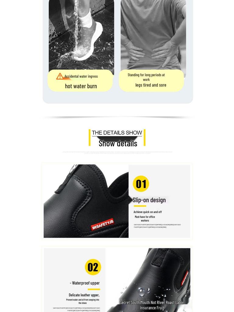 Waterproof Non-Slip Oil-Proof Chef Shoes - Lightweight, Comfortable, Wear-Resistant, Soft Sole for Long Standing