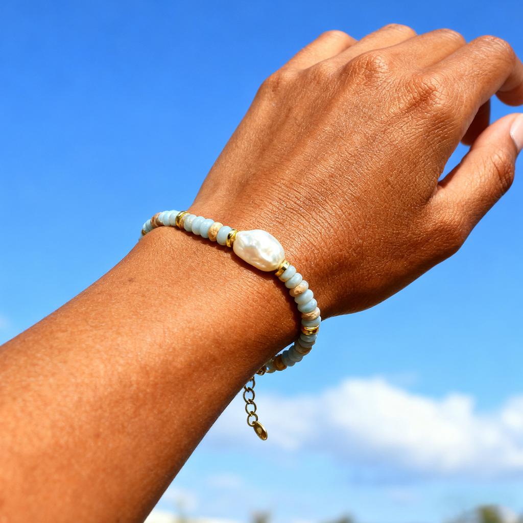 Colorful Natural Stone Beads Pearl Stainless Steel Bracelet for Women Bohemia Style Gold Plated Wrist Jewelry Stackable Gifts