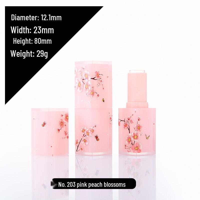 Elegant Frosted Translucent Square Lipstick Tube - Chinese Style 3D Printed Magpie Floral Design, 12.1g