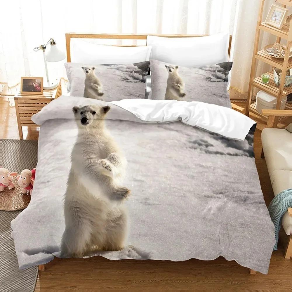 3D-gedrucktes Bettwäscheset mit niedlichem Bärenmotiv und Kissenbezug, Eisbären-Bettwäscheset, Bettbezug, Wildtier-Bettwäscheset, Queen-Size