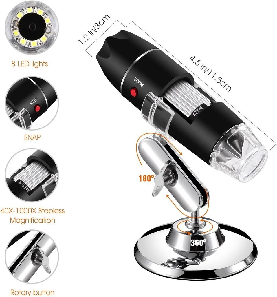 Handheld 3in1 Digital Microscope Camera 1000x Led Magnifier Portable Electronic Microscope For Soldering Cell Phone Repair