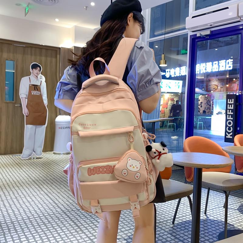 Student Schoolbag Color Block Women's Large Capacity Lightweight Backpack Middle School Student Backpack with Coin Purse