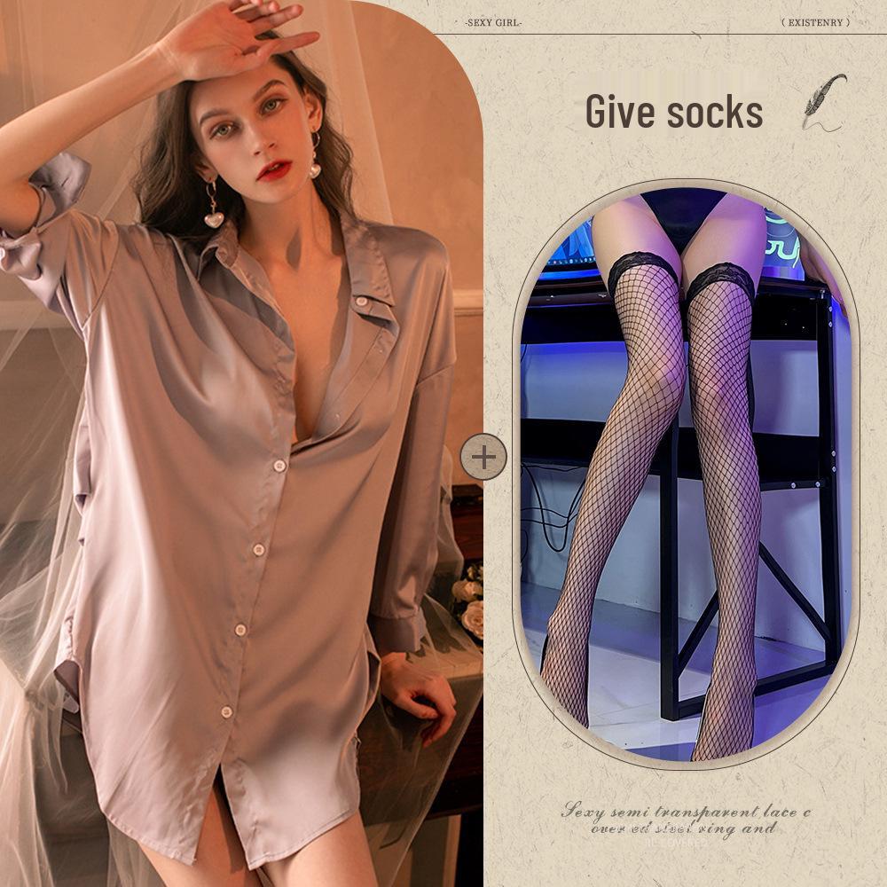 Übergröße Spitze Mesh Boyfriend Hemd - Sexy Dessous Loungewear für Frauen