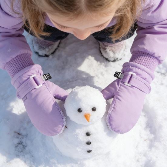 1 Pair Kids Gloves Waterproof Winter Ski Gloves Soft Fleece Lining Windproof Adjustable Strap Solid Color Threaded Gloves