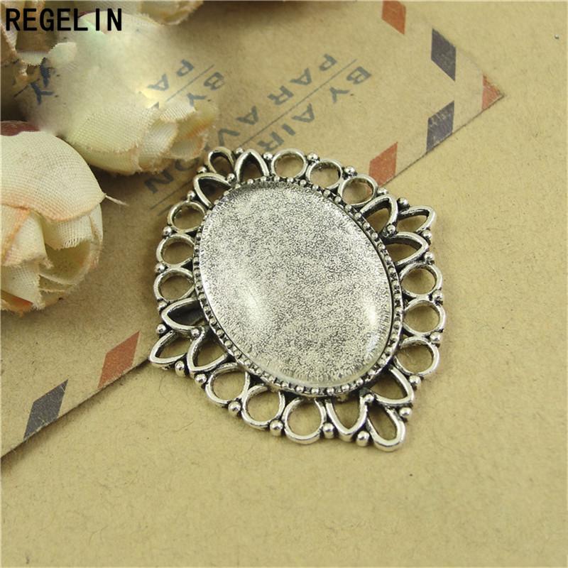 REGELIN Antique bronze/Antique Silver Oval Filigree Cameo Cabochon Base Setting 18*25mm 10pcs/lot Cabochon Pendant Settings