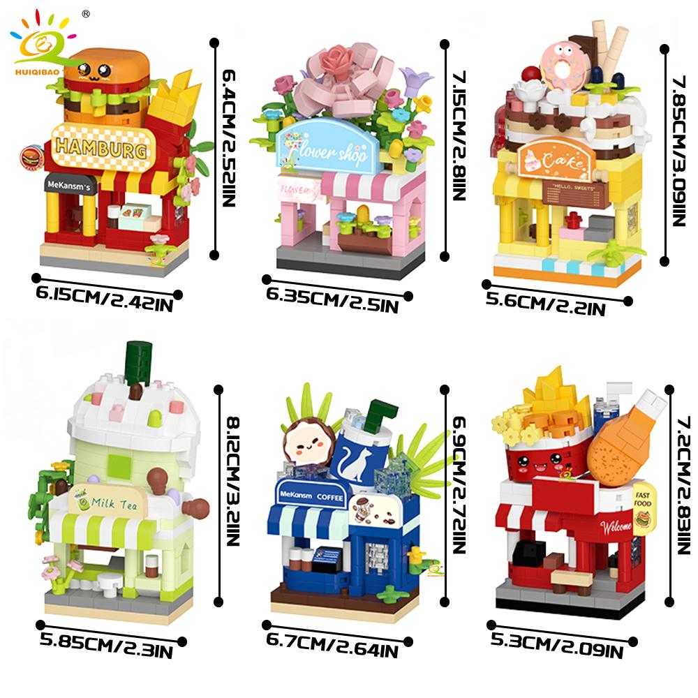 Non-Toxic Moc Cute Street Shop Model Micro Building Block Burger Fried Flower Model Mini Brick Toy For Children Desk Decor.