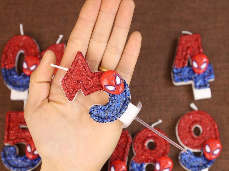 hot Vibrant Spider-Man Themed Glitter Number Candle - Fun Cake Centerpiece for Boy's Birthday