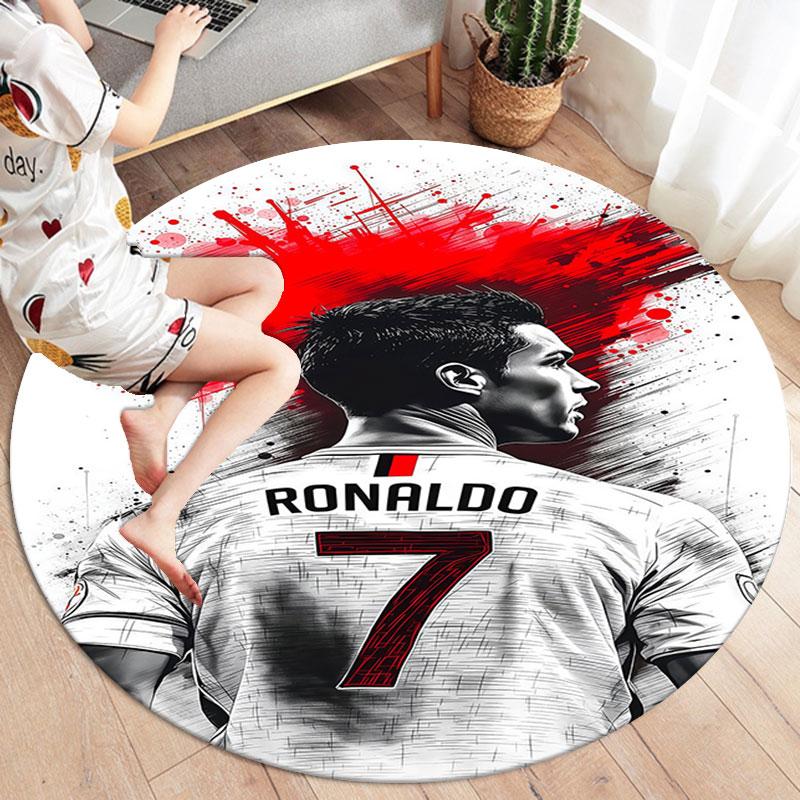 Cristiano Ronaldo Round Area Rug,Carpet Rug for Living Room Bedroom Sofa Playroom Decor,Non-slip Floor Mat