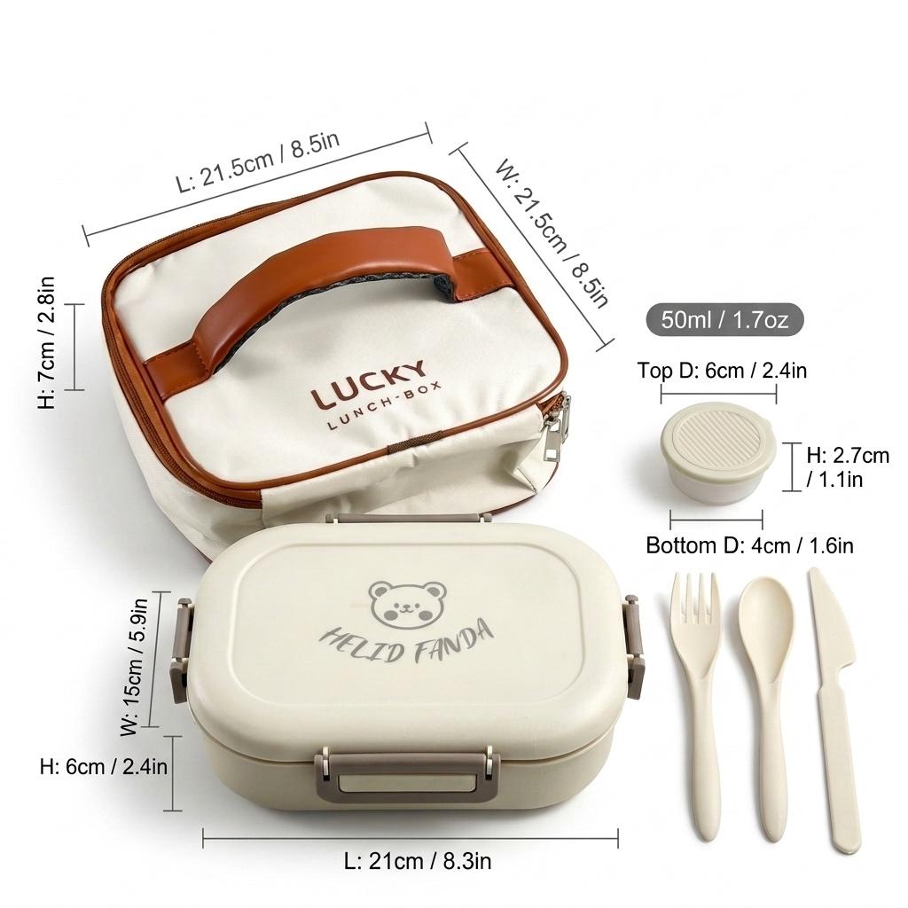 Cute Bear Plastic Divided Food Container Portable Leak-proof Detachable 3 Grids Bento Lunch Box For Kids Student Microwave Safe