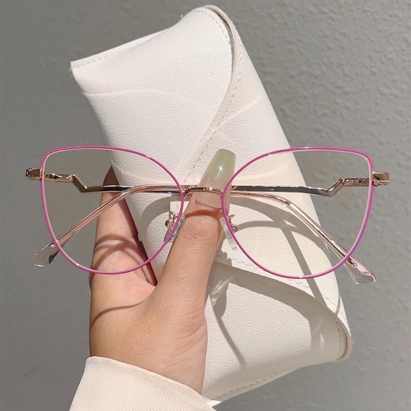 Trendy Retro Metal Cat Eye Frame Fashion Korean Style Women's Glasses Blue Light Blocking Ins Brand Design Chic Eyewear