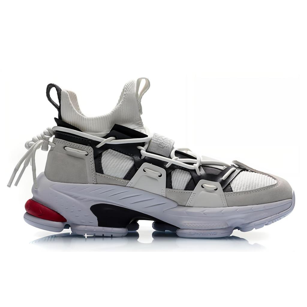 New LiNing CF Non slip Lightweight Mid Top Casual Shoes Unisex Gray White AGCP339-4