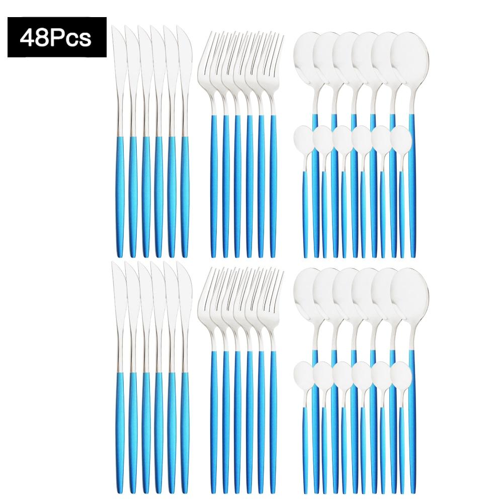 48Pcs Gold Mirror Polishing Cutlery Set Stainless Steel Dinnerware Tableware Knife Fork Spoon Coffee Spoon Flatware Home Party