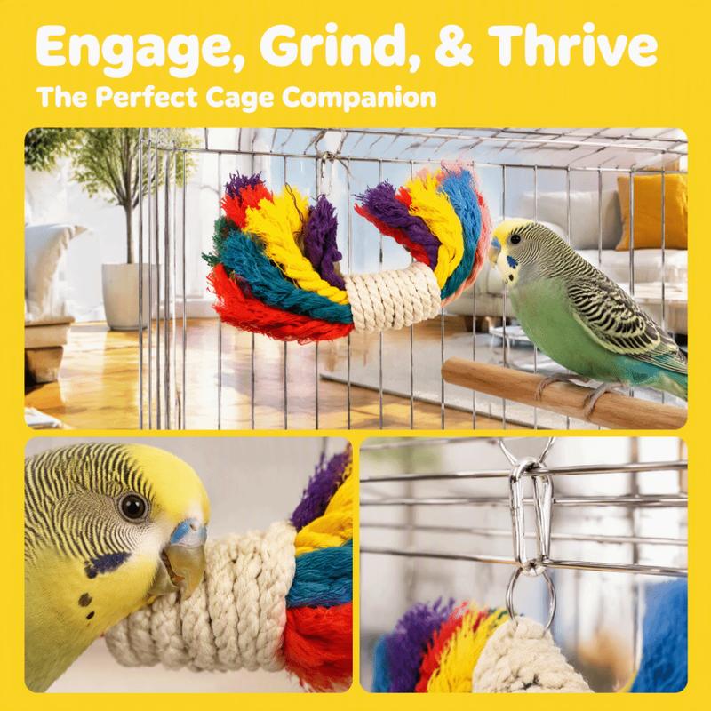 Colorful Cotton Rope Bird Rope Toy Hanging Buckle Exercise Training Tool Parrot Chewing Toy Safe Foraging Design