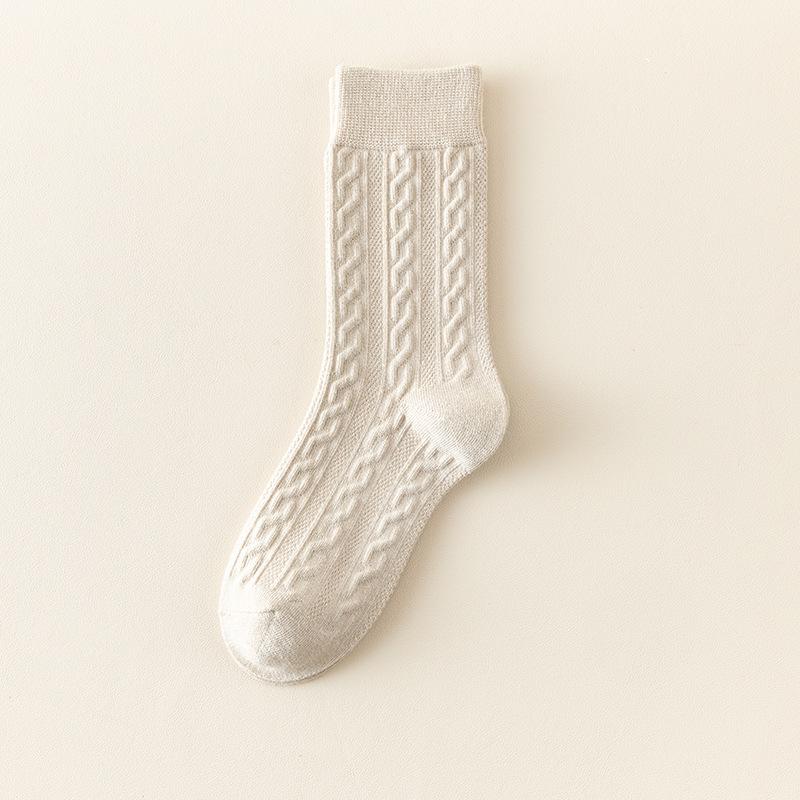 Women's Mid-calf Socks, Autumn and Winter Combed Cotton Antibacterial and Deodorizing Twisted Long Calf Socks, Women's Long Socks
