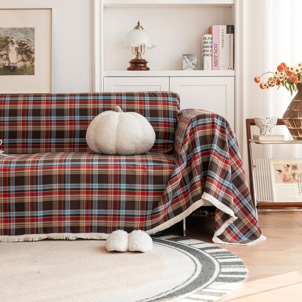 

Sofa Furniture Case Towel Retro Christmas Decorate Red Green Plaid Multifunctional Tassel Case Towel 3 Seater Sofa Sitting Soft Cushion 180x180cm