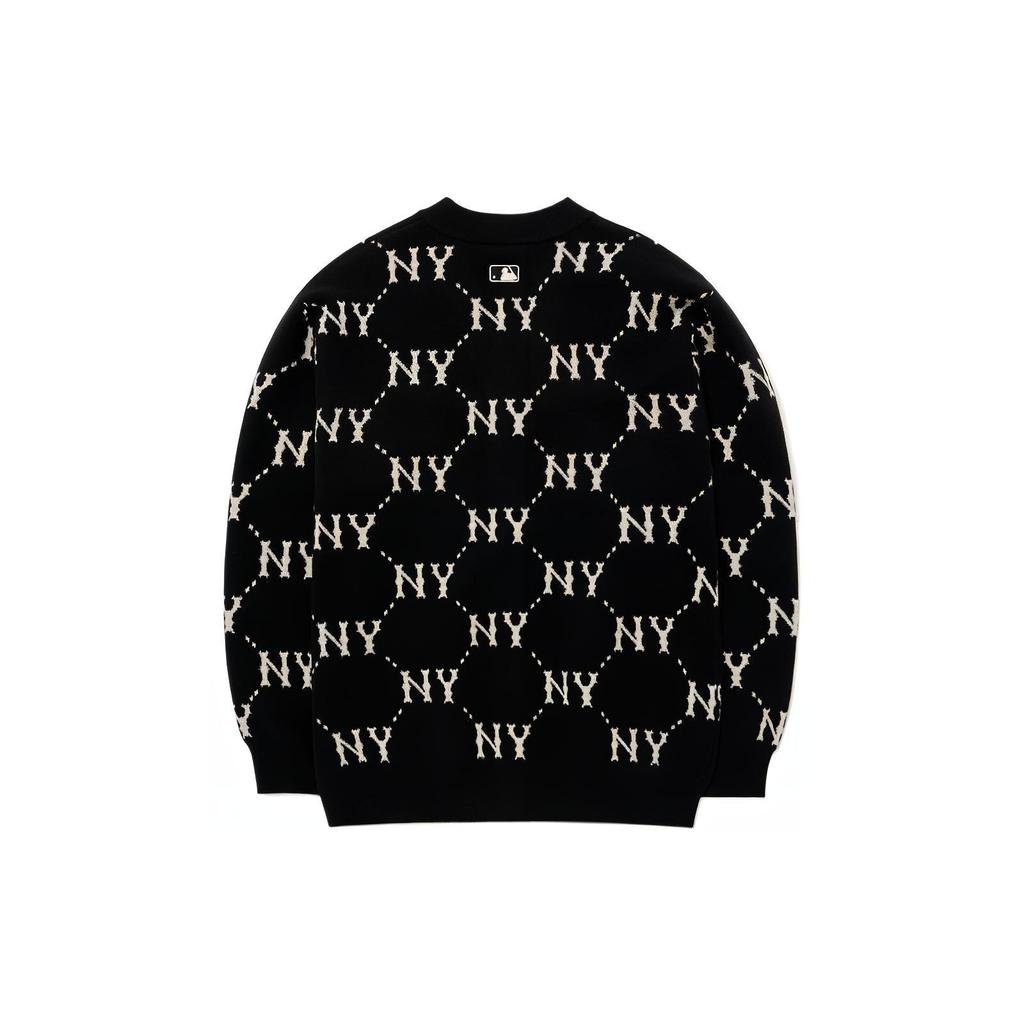 MLB Old Flower Sweaters Unisex Black V Neck Moderate Cardigan 3AKCM0224-50BKS