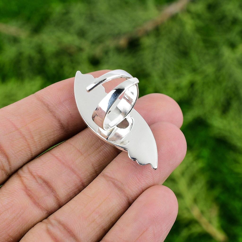 Natural Black Rutilated Quartz 925 Silver Flower Adjustable Ring For Girls