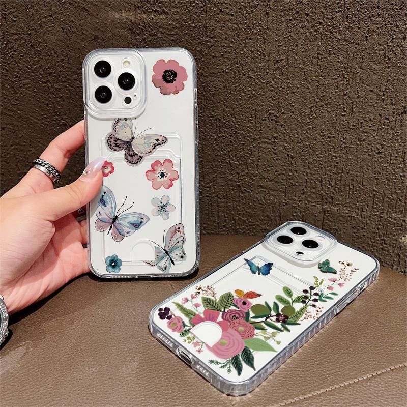 Card Slot Holder Silicone Wallet Pocket Case For Tecno Spark 10 Infinix Note 30 Oppo A60 A3 A5 Pro Samsung A06 A16 A36 A56 Cover Clear Phone Bumper